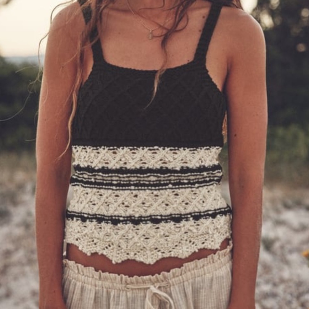 Zara STRAPPY KNIT TOP BLACK / ECRU